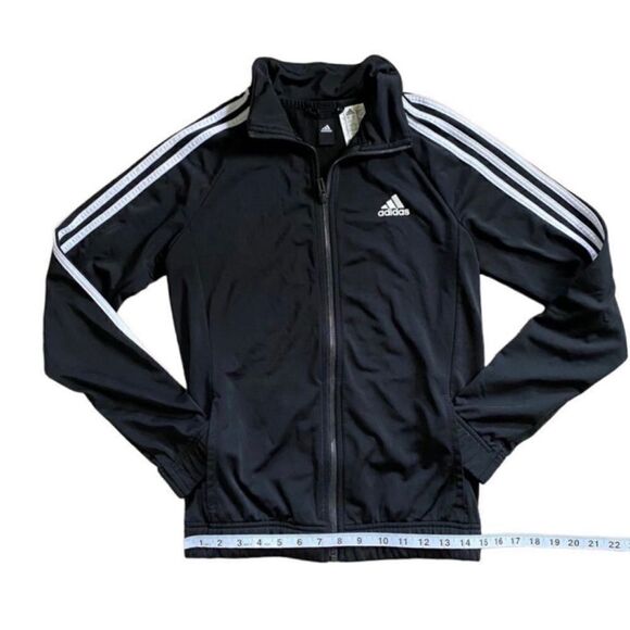 Adidas Classic Zip Up Long Sleeve Track Jacket Black & White 3 Stripe Size Small - Picture 11 of 13